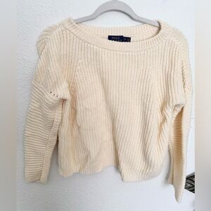Polo Ralph Lauren Boat Neck Cable Knit Cotton Cropped Sweater Size XS